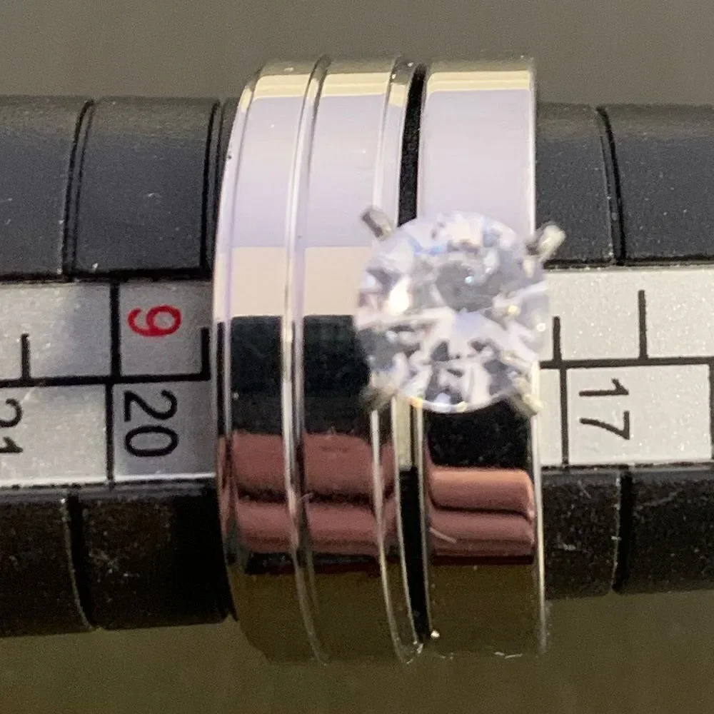 Stainless steel Size 8 solitaire diamond ring silver set